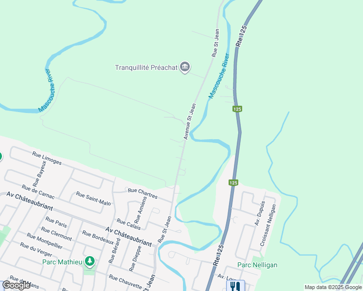 map of restaurants, bars, coffee shops, grocery stores, and more near 1616 Avenue Saint Jean in Mascouche