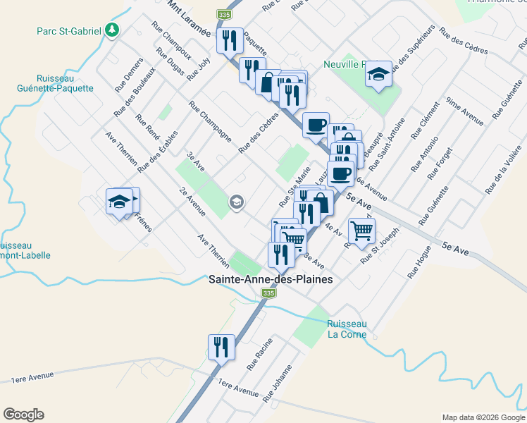 map of restaurants, bars, coffee shops, grocery stores, and more near 176 Rue Groulx in Sainte-Anne-des-Plaines