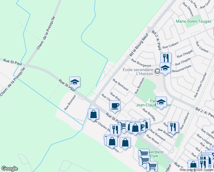 map of restaurants, bars, coffee shops, grocery stores, and more near 488B Boulevard le Bourg Neuf in Repentigny