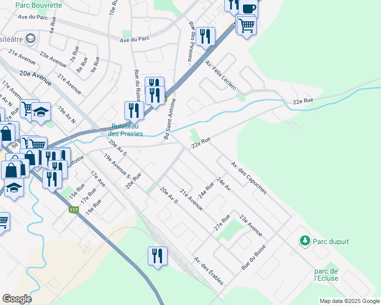 map of restaurants, bars, coffee shops, grocery stores, and more near 990 24e Av Sud in Saint-Jérôme