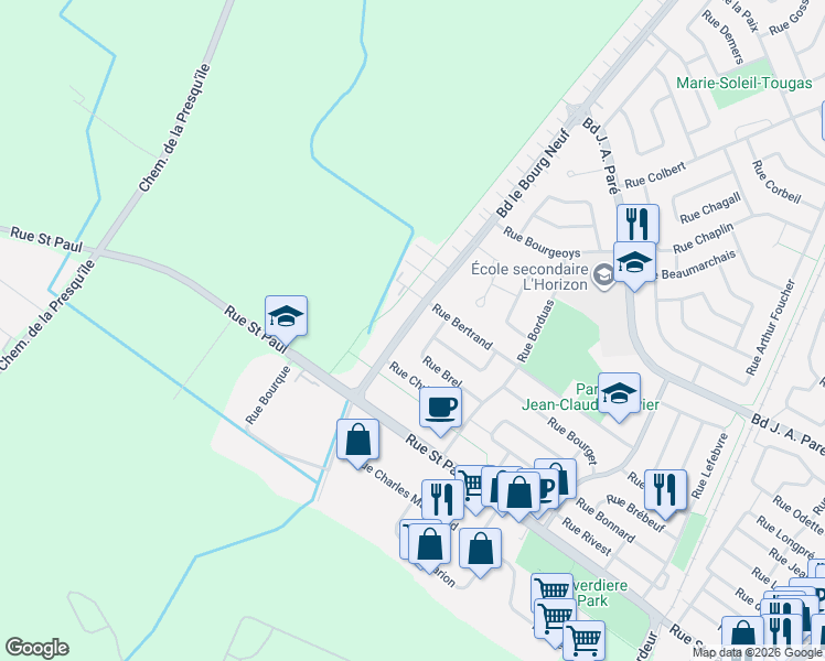 map of restaurants, bars, coffee shops, grocery stores, and more near 488 Boulevard le Bourg Neuf in Repentigny