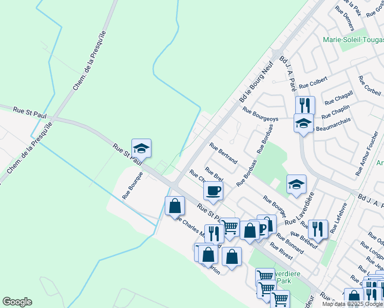 map of restaurants, bars, coffee shops, grocery stores, and more near 485 Boulevard le Bourg Neuf in Repentigny