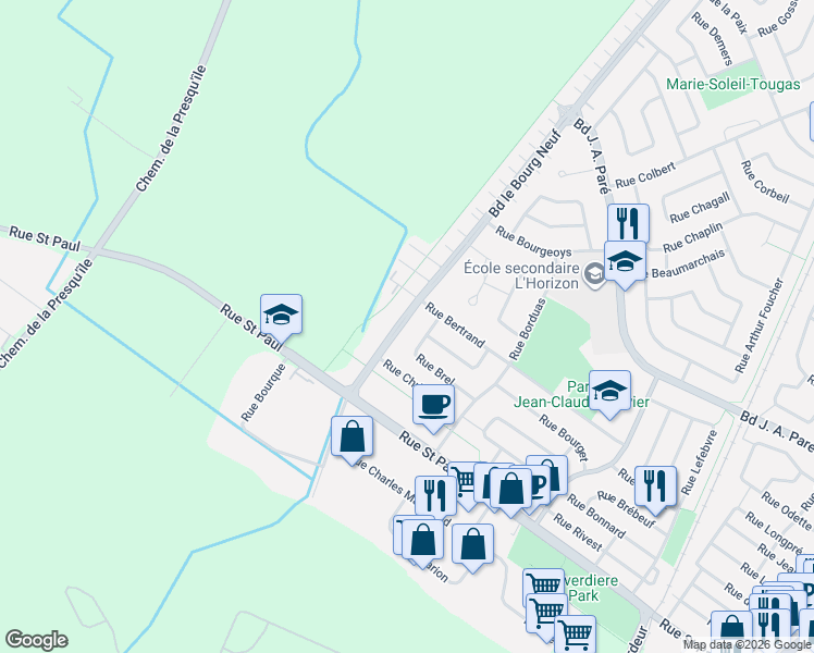 map of restaurants, bars, coffee shops, grocery stores, and more near 488 Boulevard le Bourg Neuf in Repentigny
