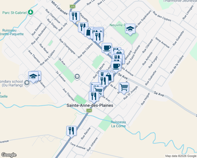 map of restaurants, bars, coffee shops, grocery stores, and more near 187 Rue Lauzon in Sainte-Anne-des-Plaines