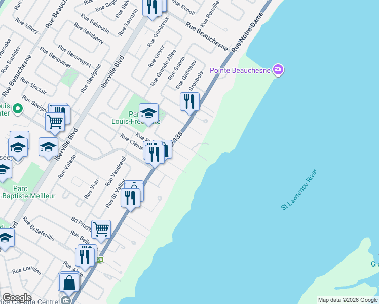 map of restaurants, bars, coffee shops, grocery stores, and more near 16 Rue Babin in Repentigny