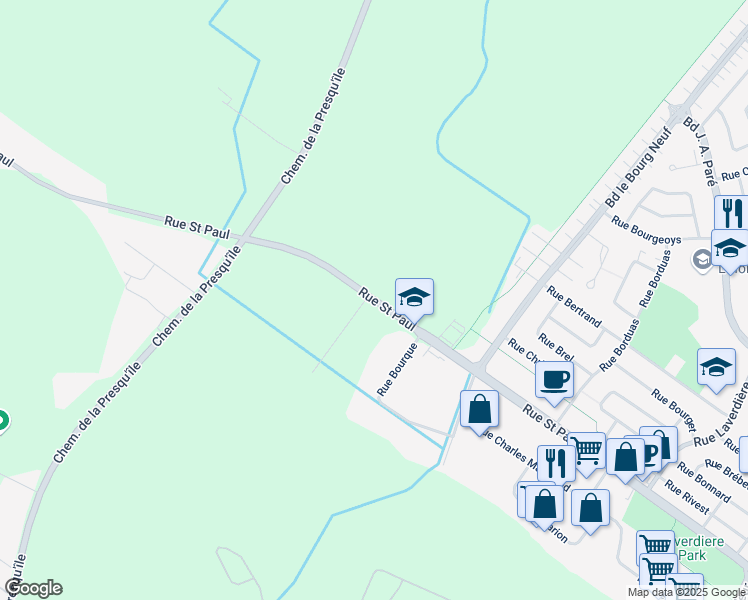 map of restaurants, bars, coffee shops, grocery stores, and more near 1020 Rue Saint Paul in Repentigny
