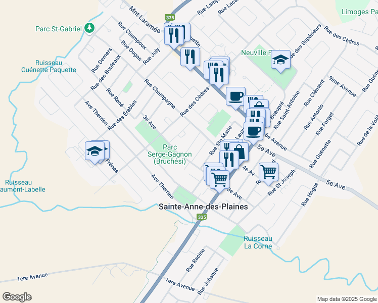 map of restaurants, bars, coffee shops, grocery stores, and more near 172 Rue Guy in Sainte-Anne-des-Plaines