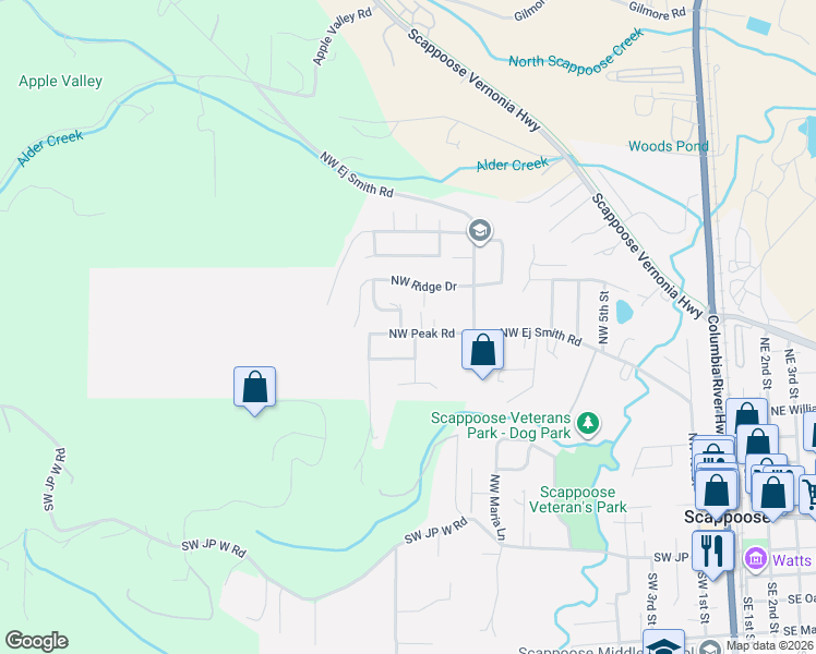 map of restaurants, bars, coffee shops, grocery stores, and more near 52902 Northwest Cliff Drive in Scappoose
