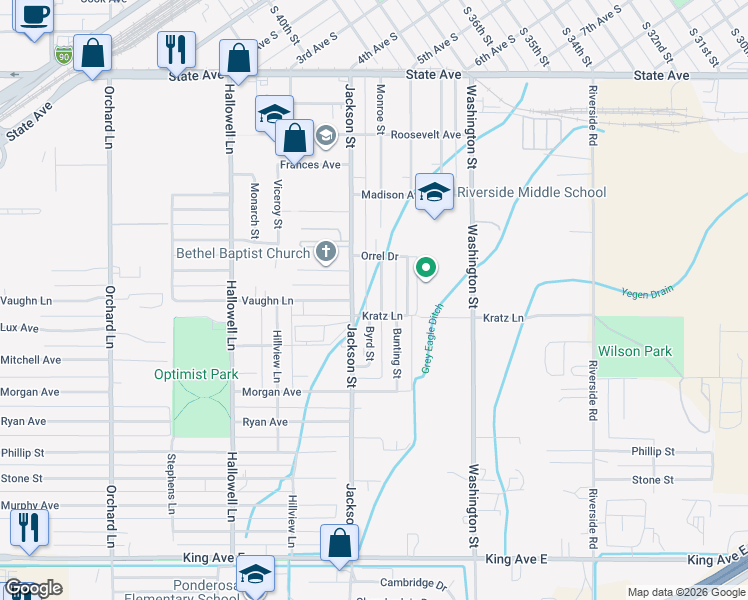 map of restaurants, bars, coffee shops, grocery stores, and more near 325 Jackson Street in Billings