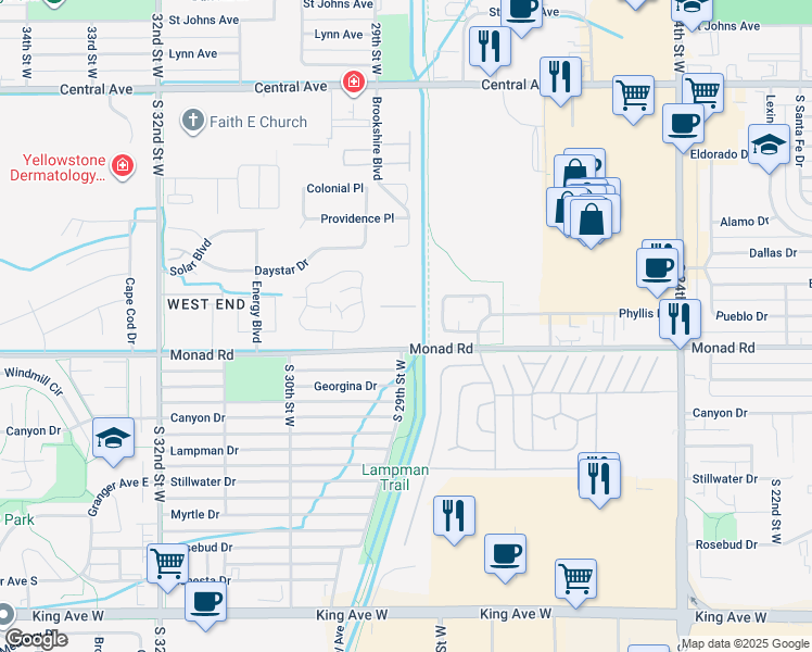 map of restaurants, bars, coffee shops, grocery stores, and more near 334 Phyllis Circle West in Billings