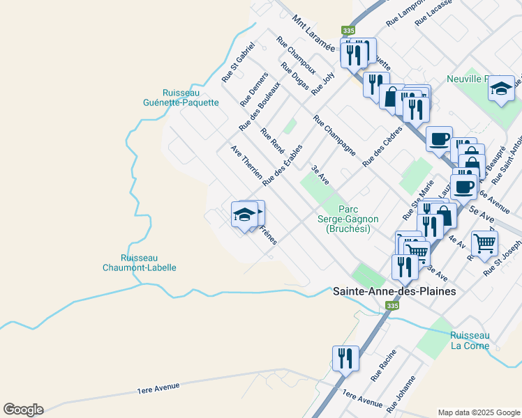 map of restaurants, bars, coffee shops, grocery stores, and more near 132 Rue Richard in Sainte-Anne-des-Plaines