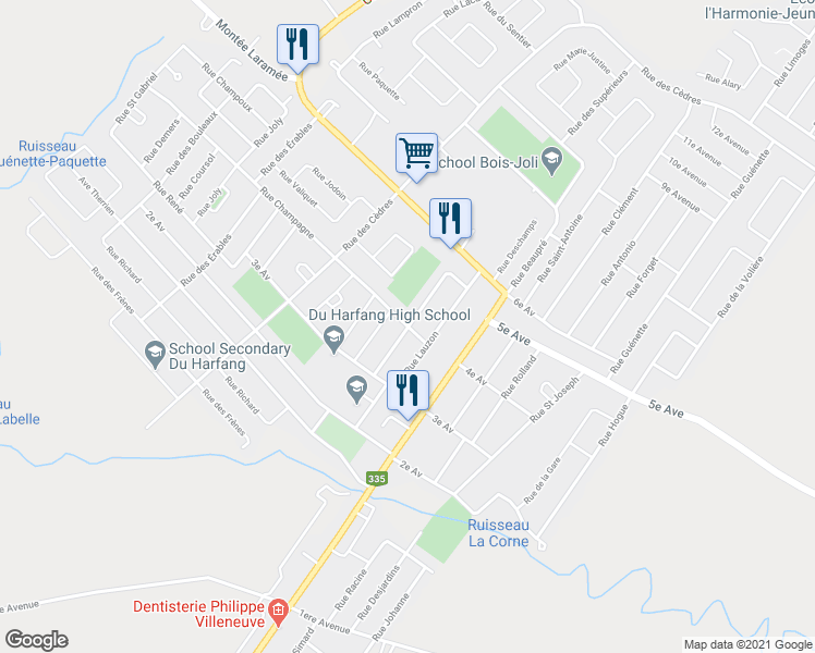 map of restaurants, bars, coffee shops, grocery stores, and more near Rue Sainte Marie in Sainte-Anne-des-Plaines
