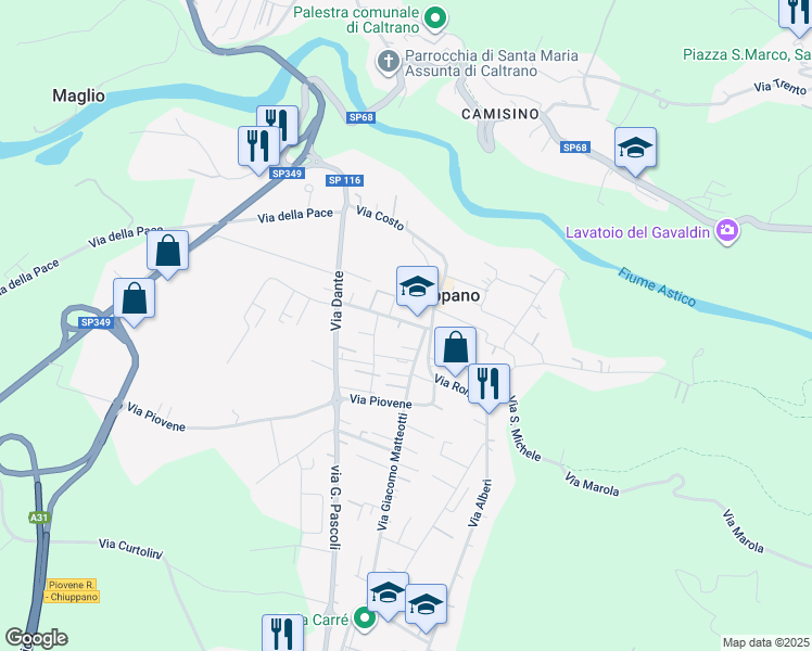 map of restaurants, bars, coffee shops, grocery stores, and more near 8 Via XXV Aprile Olim Serragli in Chiuppano