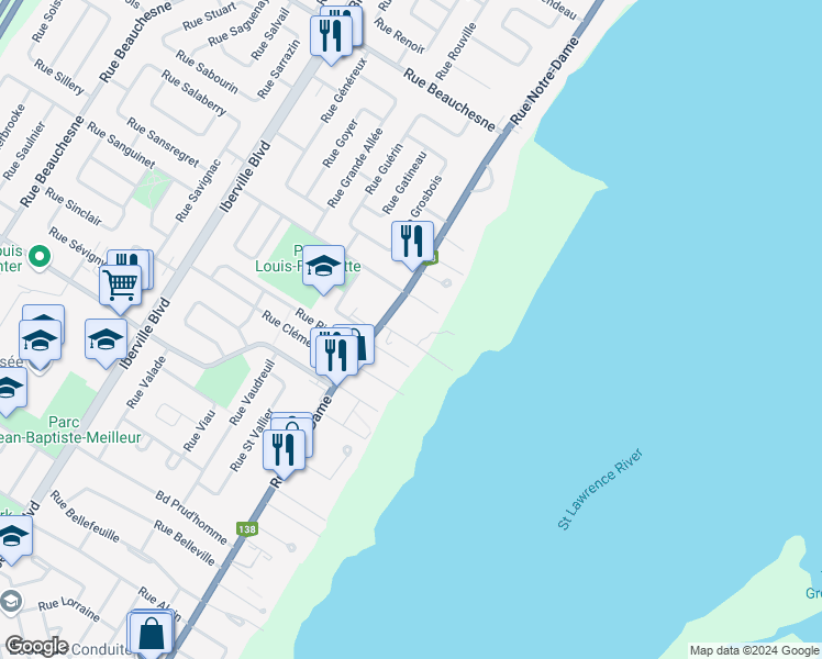 map of restaurants, bars, coffee shops, grocery stores, and more near 15 Rue Babin in Repentigny