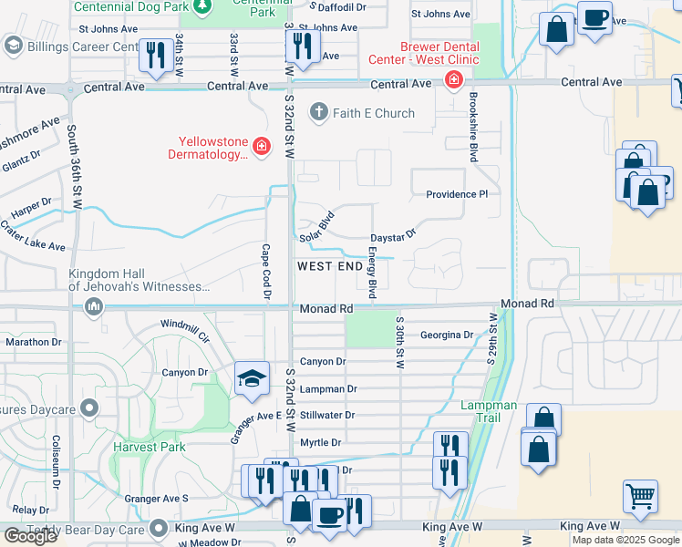 map of restaurants, bars, coffee shops, grocery stores, and more near 339 Faith Drive in Billings