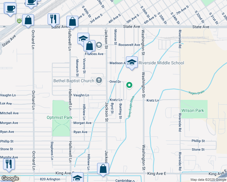 map of restaurants, bars, coffee shops, grocery stores, and more near 325 Jackson Street in Billings