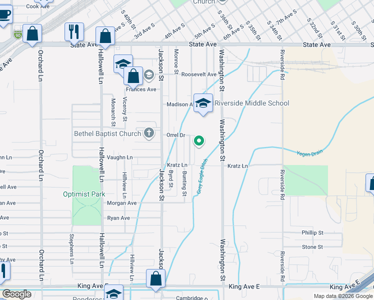 map of restaurants, bars, coffee shops, grocery stores, and more near 350 Jefferson Street in Billings