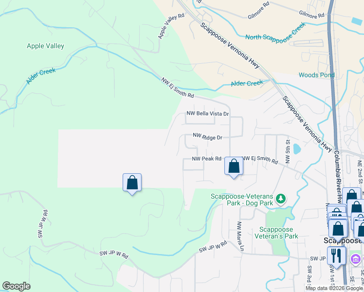 map of restaurants, bars, coffee shops, grocery stores, and more near 52931 Northwest Cliff Drive in Scappoose