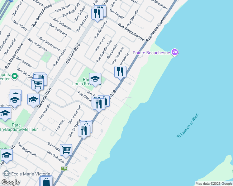 map of restaurants, bars, coffee shops, grocery stores, and more near 844 Rue Notre Dame in Repentigny