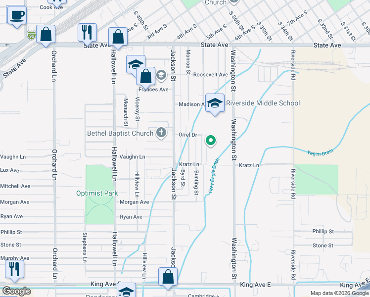 map of restaurants, bars, coffee shops, grocery stores, and more near 325 Jackson Street in Billings