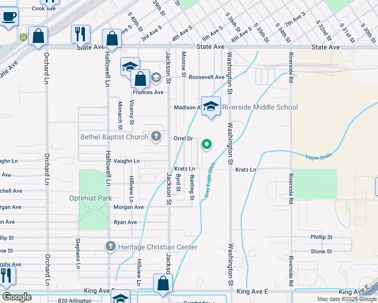 map of restaurants, bars, coffee shops, grocery stores, and more near 311 Monroe Street in Billings