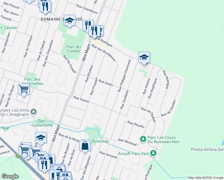 map of restaurants, bars, coffee shops, grocery stores, and more near 2471 Rue des Bourgeons in Terrebonne