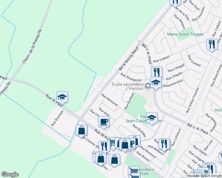 map of restaurants, bars, coffee shops, grocery stores, and more near 516 Boulevard le Bourg Neuf in Repentigny