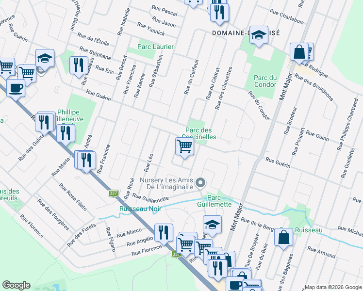 map of restaurants, bars, coffee shops, grocery stores, and more near 6080 Rue de l'Écot in Terrebonne
