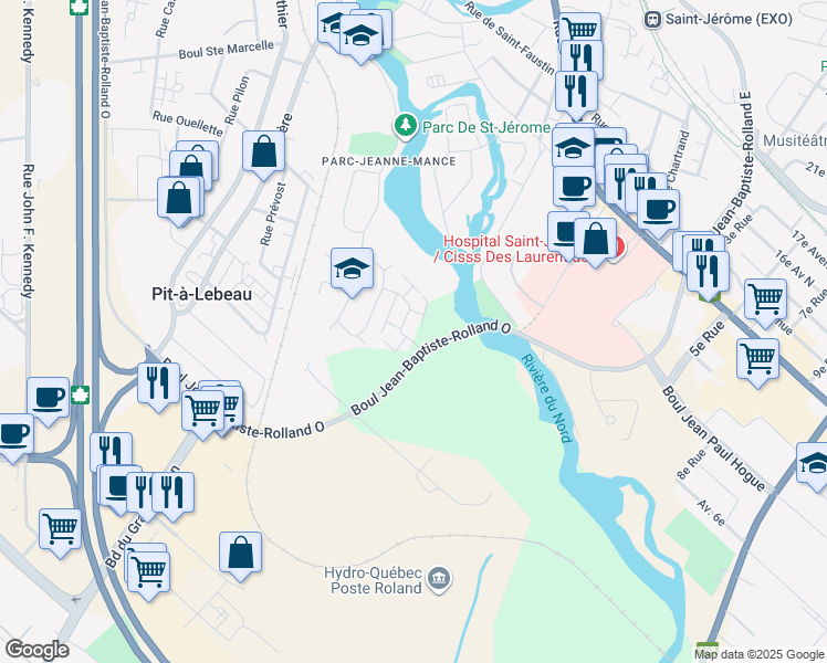 map of restaurants, bars, coffee shops, grocery stores, and more near 260 Rue Radisson in Saint-Jã©Rã´Me