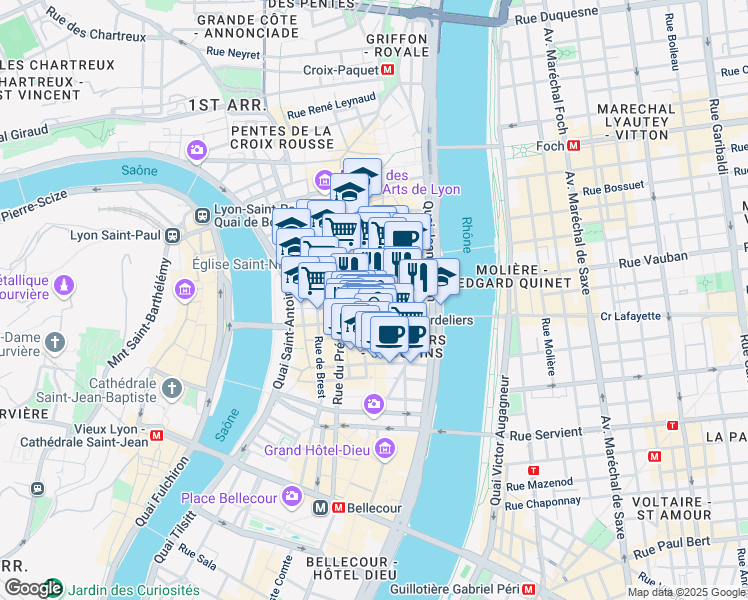 map of restaurants, bars, coffee shops, grocery stores, and more near in Lyon