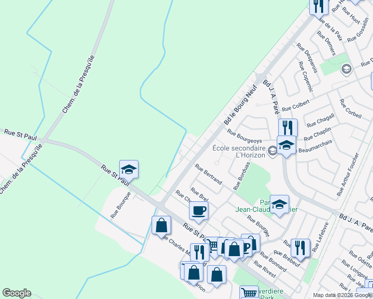 map of restaurants, bars, coffee shops, grocery stores, and more near 507 Boulevard le Bourg Neuf in Repentigny