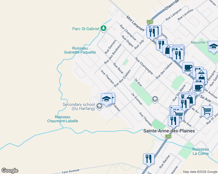 map of restaurants, bars, coffee shops, grocery stores, and more near 123 Rue Richard in Sainte-Anne-des-Plaines