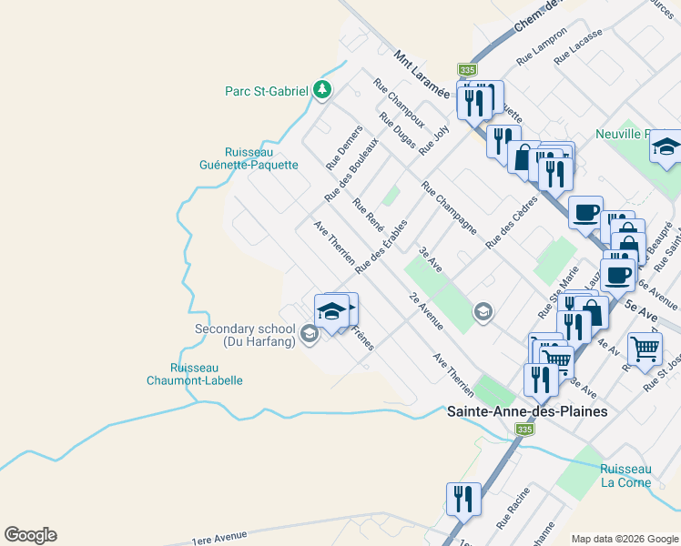 map of restaurants, bars, coffee shops, grocery stores, and more near 123 Rue Richard in Sainte-Anne-des-Plaines