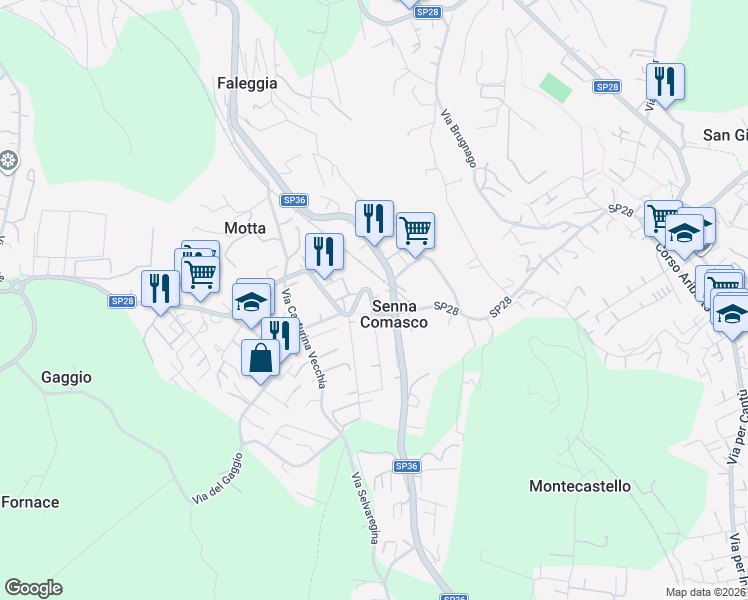 map of restaurants, bars, coffee shops, grocery stores, and more near 33 SP28 in Senna Comasco