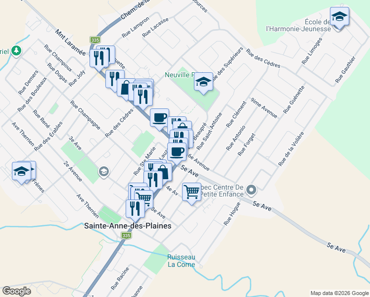 map of restaurants, bars, coffee shops, grocery stores, and more near 412 Boulevard Sainte Anne in Sainte-Anne-des-Plaines