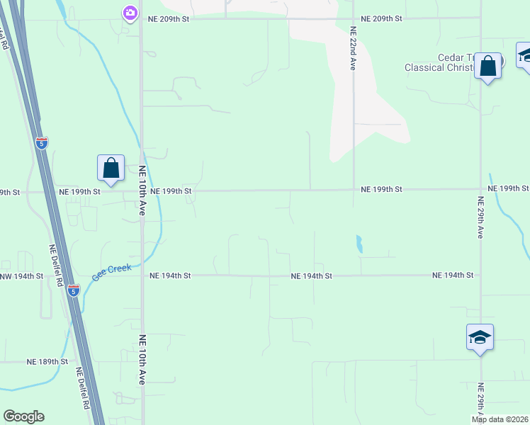 map of restaurants, bars, coffee shops, grocery stores, and more near 1713 Northeast 199th Street in Ridgefield