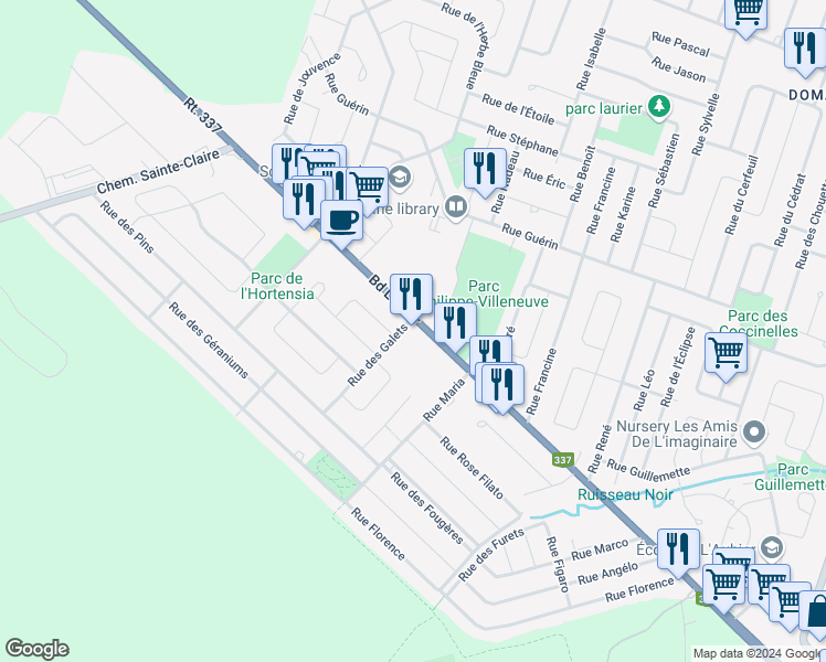 map of restaurants, bars, coffee shops, grocery stores, and more near 7000 Boulevard Laurier in Terrebonne