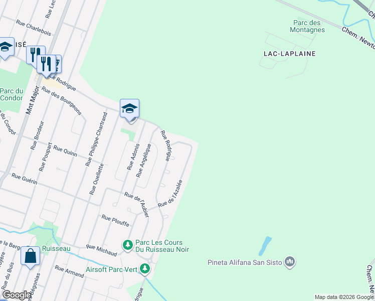 map of restaurants, bars, coffee shops, grocery stores, and more near 2556 Rue de l'Azalée in Terrebonne
