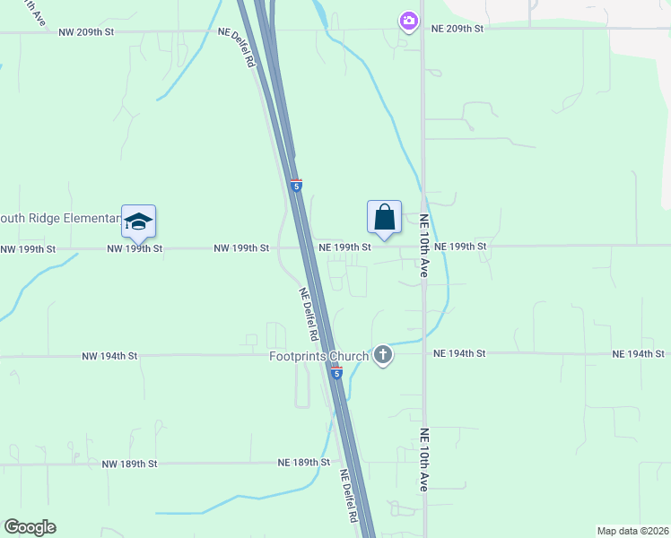 map of restaurants, bars, coffee shops, grocery stores, and more near 511 Northeast 199th Street in Ridgefield