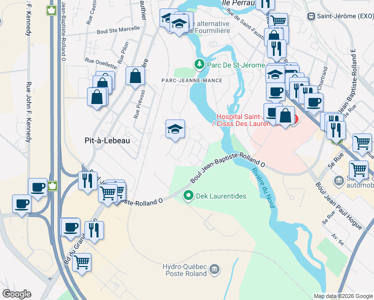 map of restaurants, bars, coffee shops, grocery stores, and more near 164 Rue Frontenac in Saint-Jérôme