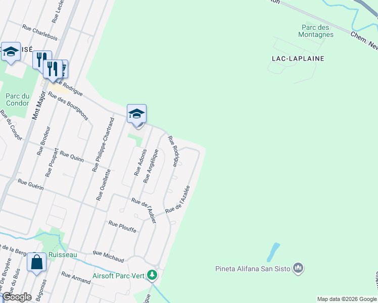 map of restaurants, bars, coffee shops, grocery stores, and more near 2620 Rue de l'Azalée in Terrebonne