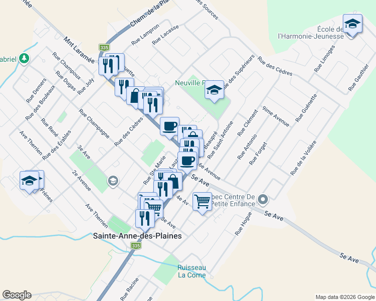map of restaurants, bars, coffee shops, grocery stores, and more near 412 Boulevard Sainte Anne in Sainte-Anne-des-Plaines