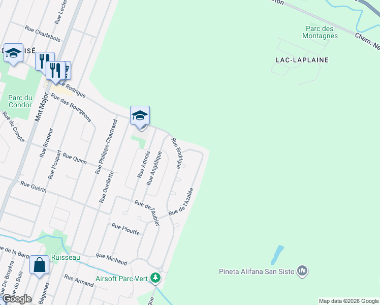 map of restaurants, bars, coffee shops, grocery stores, and more near 2626 Rue de l'Azalée in Terrebonne