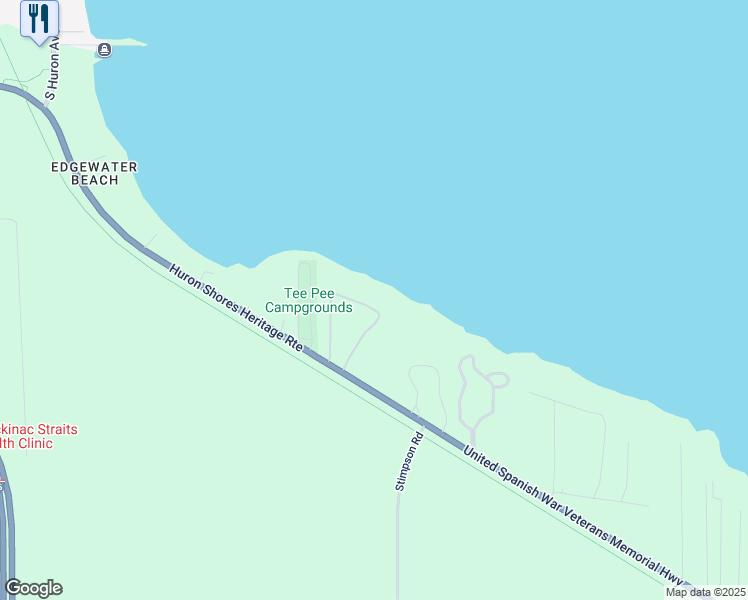 map of restaurants, bars, coffee shops, grocery stores, and more near 20740 Teds Road in Cheboygan