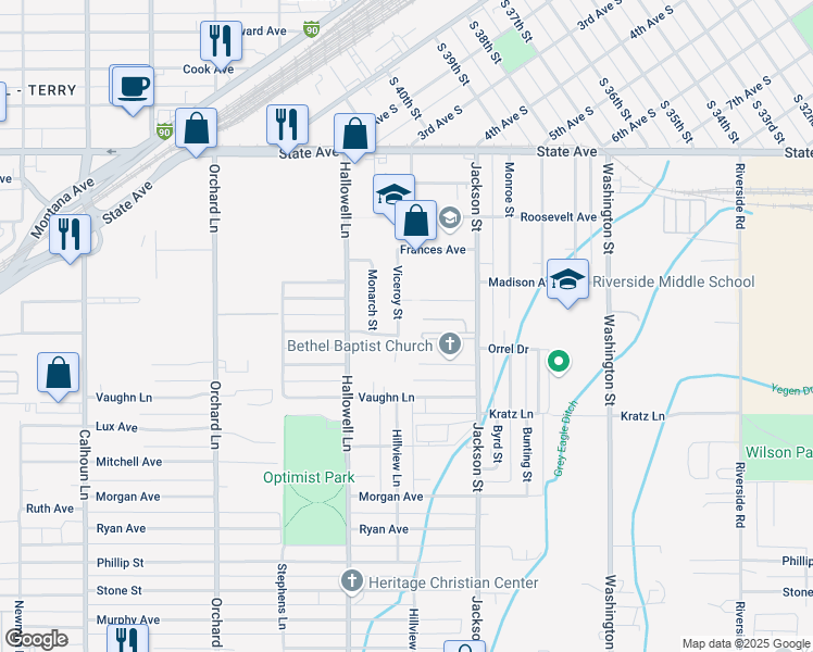 map of restaurants, bars, coffee shops, grocery stores, and more near 249 Viceroy Street in Billings