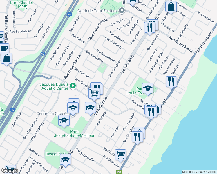 map of restaurants, bars, coffee shops, grocery stores, and more near 797 Boulevard Iberville in Repentigny