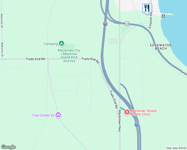 map of restaurants, bars, coffee shops, grocery stores, and more near 14833 Windmill Trail in Emmet County