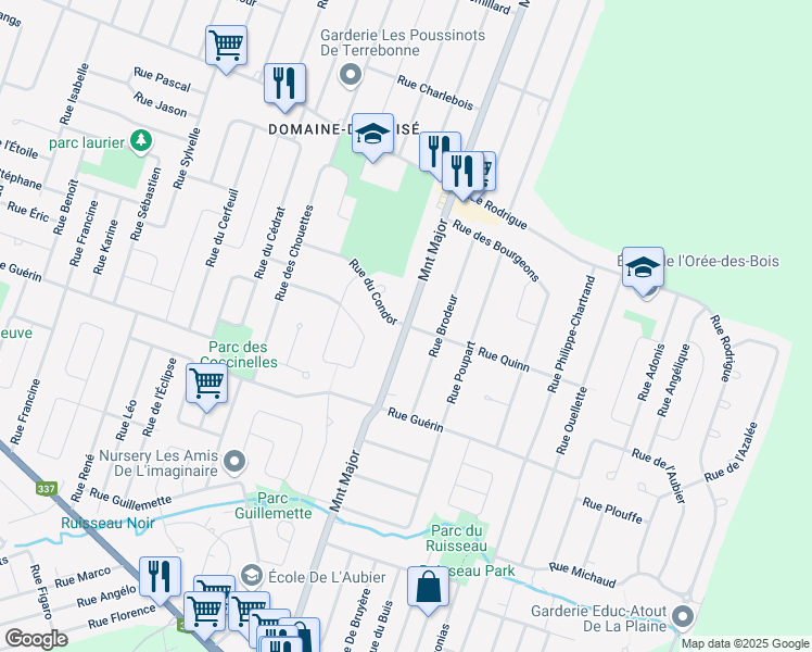 map of restaurants, bars, coffee shops, grocery stores, and more near 5730 Rue du Condor in Terrebonne