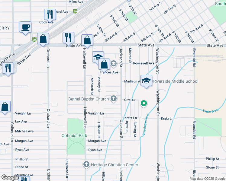 map of restaurants, bars, coffee shops, grocery stores, and more near 4116 Arden Avenue in Billings