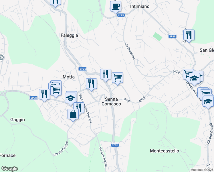 map of restaurants, bars, coffee shops, grocery stores, and more near 33 Strada Provinciale 28 in Senna Comasco